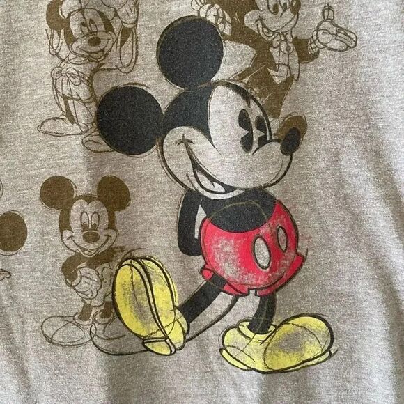 Disney Mickey Mouse Graphic Long Sleeves Tee Gray Tan Crewneck Soft SZ L # 1759 - Picture 7 of 13